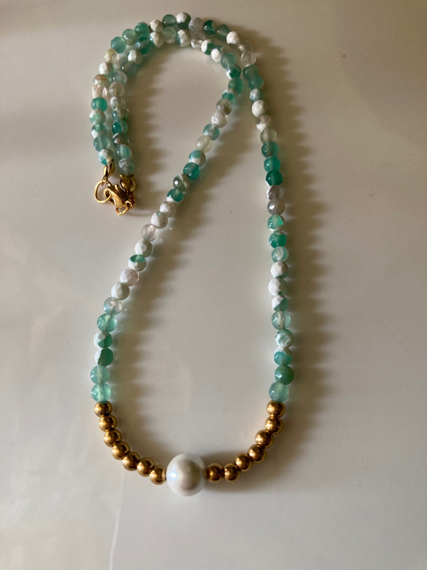 Collana Girocollo Pietre di Agata Pepite Acciaio Perla di Majorca