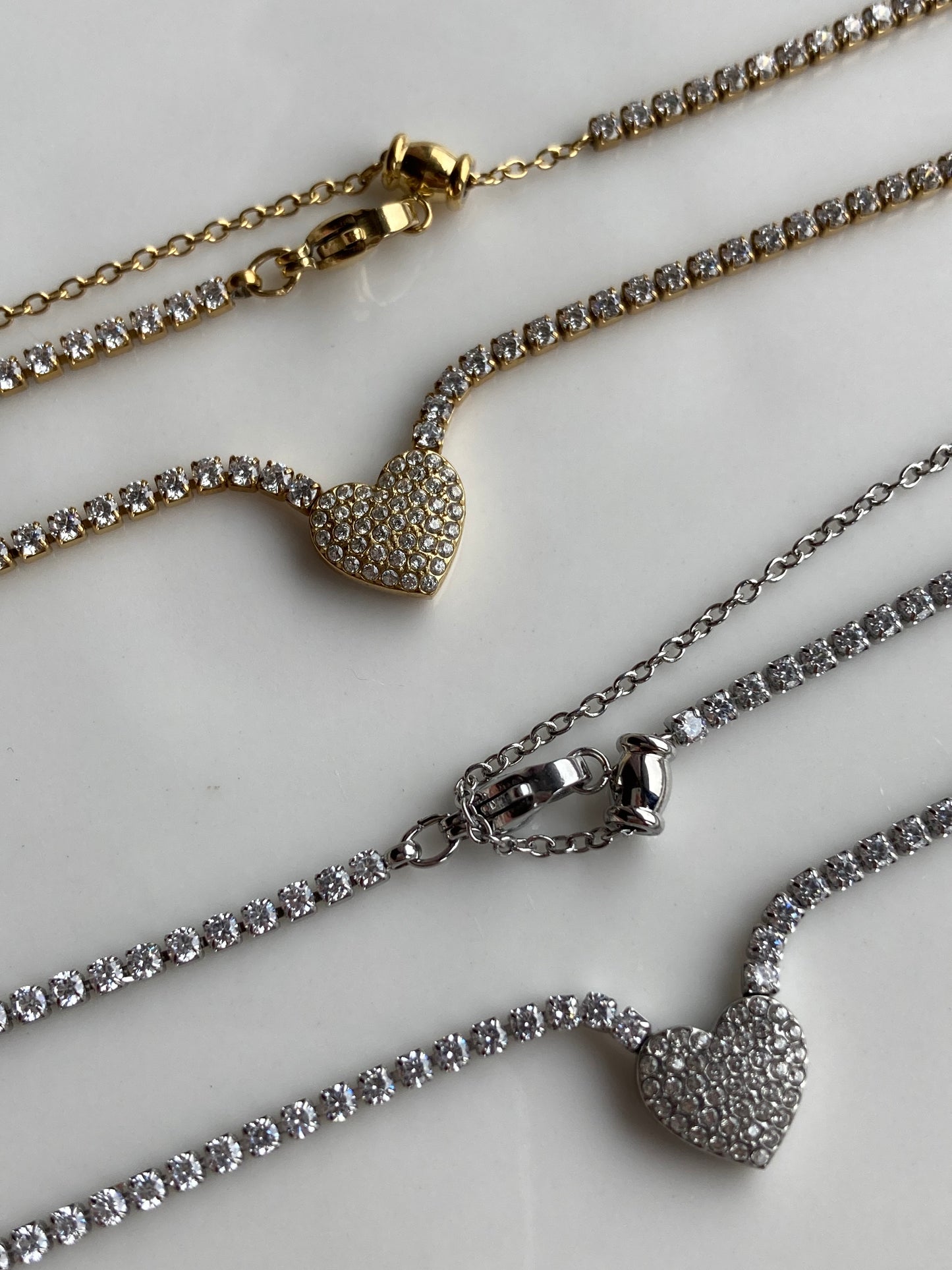 Collana Girocollo Tennis, Cuore Pavè, con Cursore