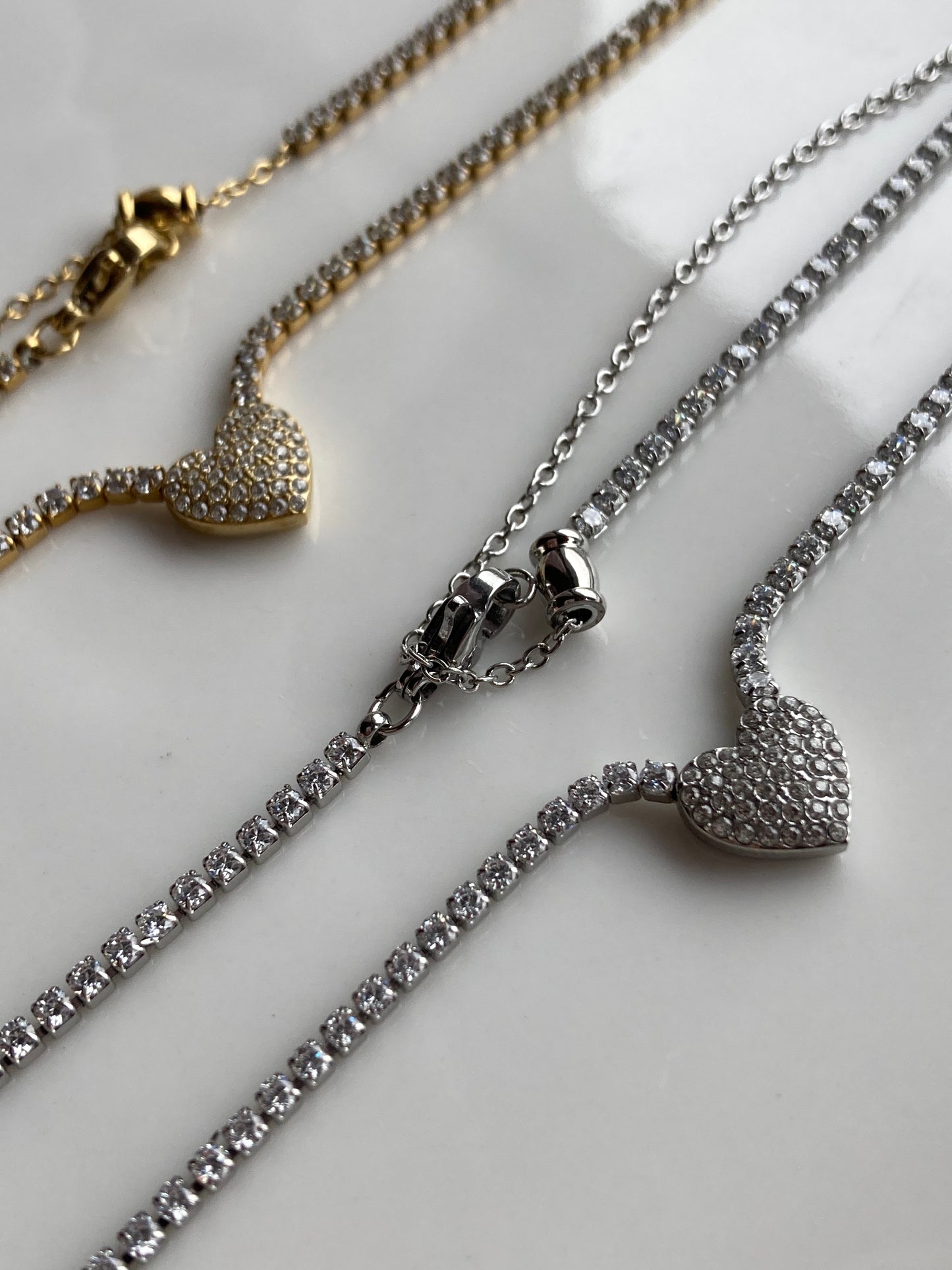Collana Girocollo Tennis, Cuore Pavè, con Cursore