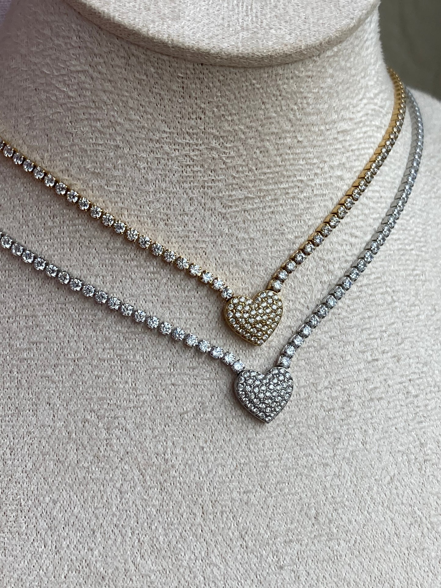 Collana Girocollo Tennis, Cuore Pavè, con Cursore