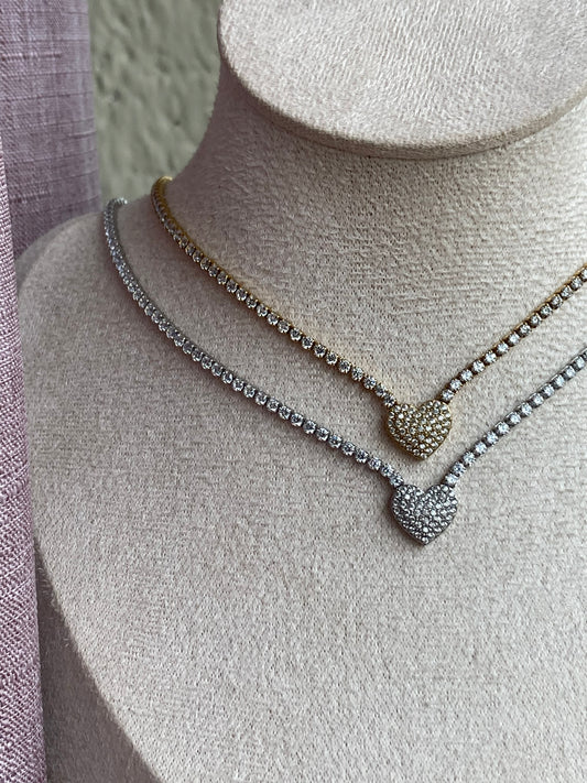 Collana Girocollo Tennis, Cuore Pavè, con Cursore