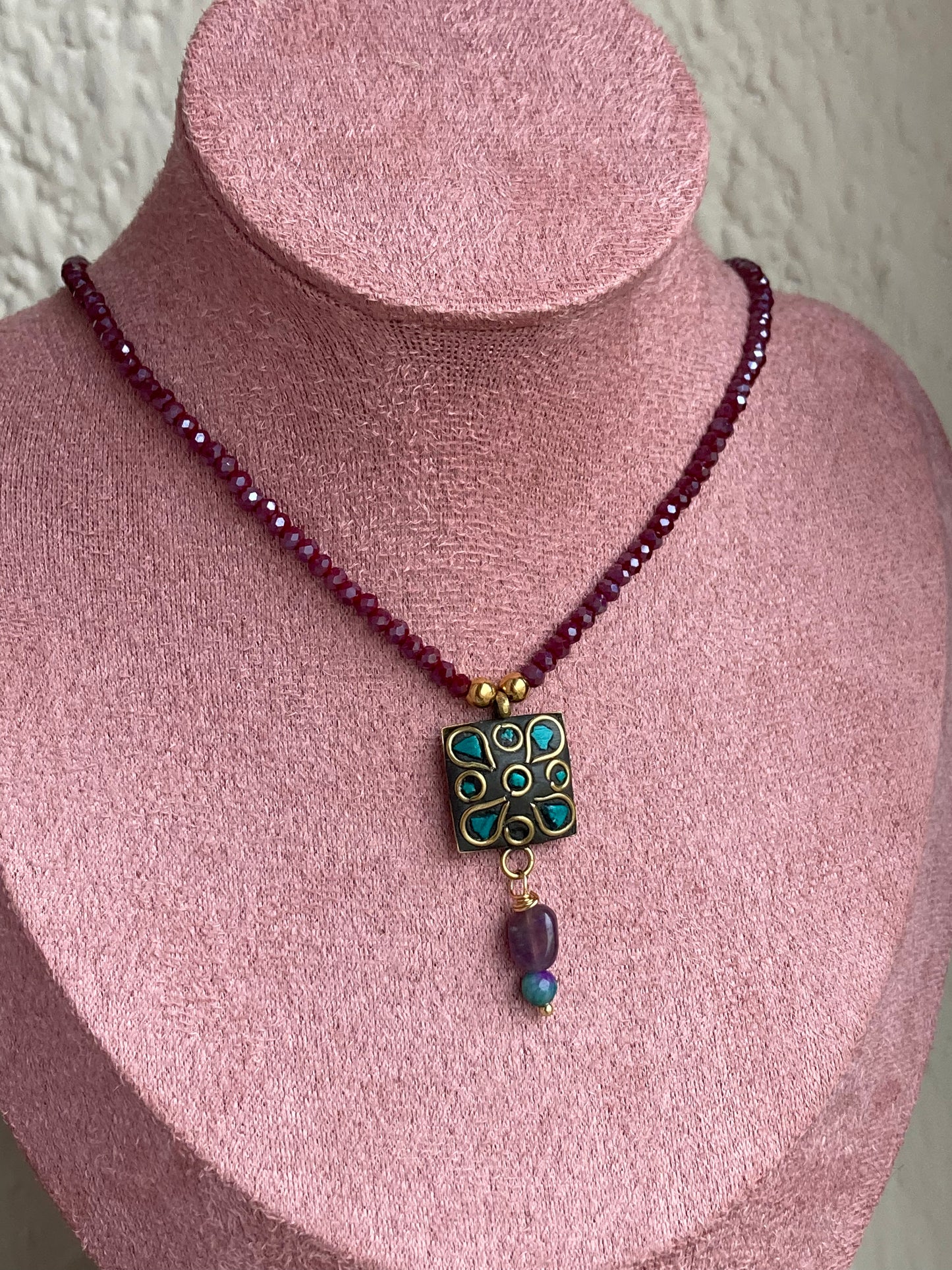 Collana Girocollo Cristallini e Pendente Indiano