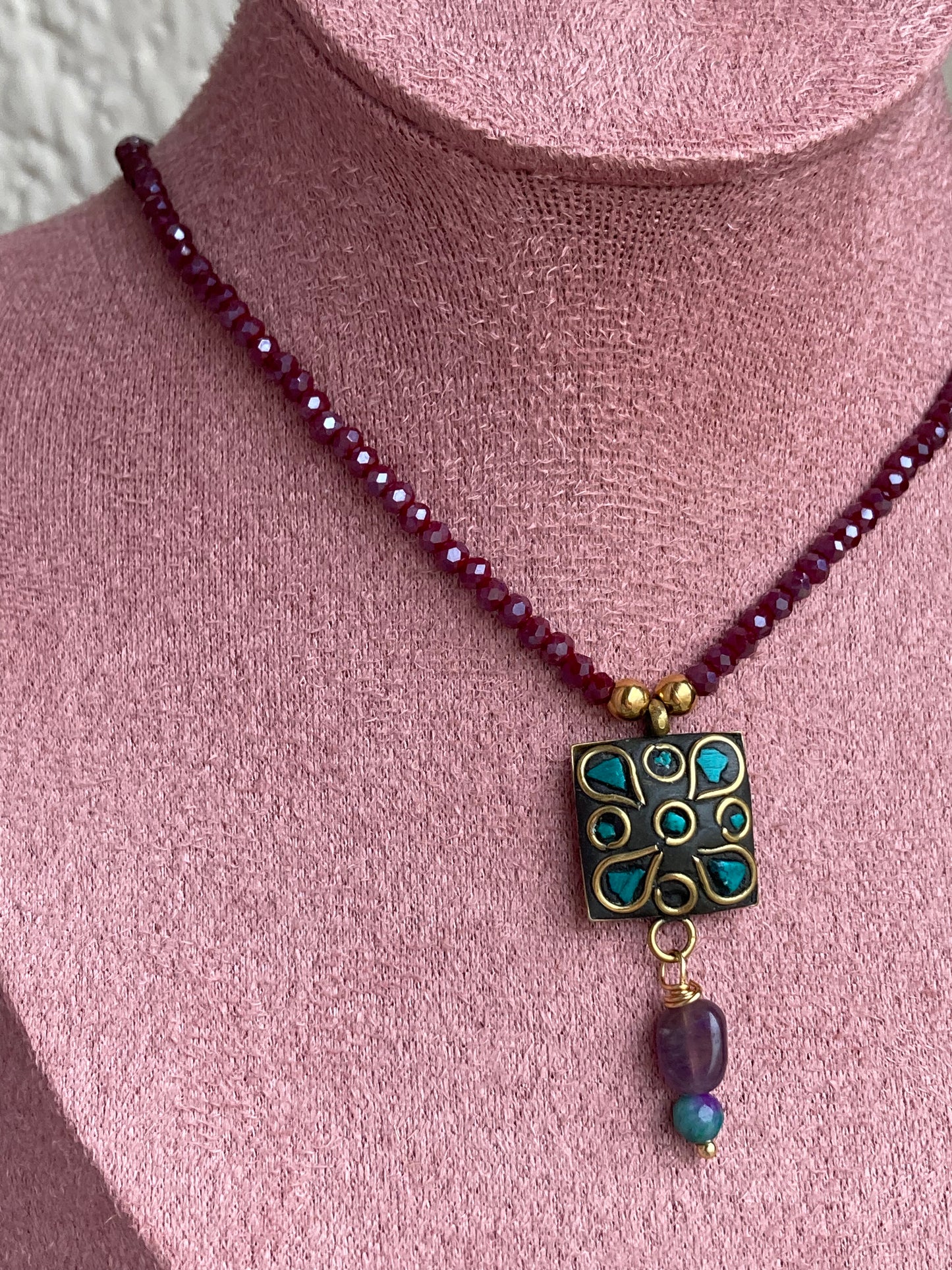 Collana Girocollo Cristallini e Pendente Indiano