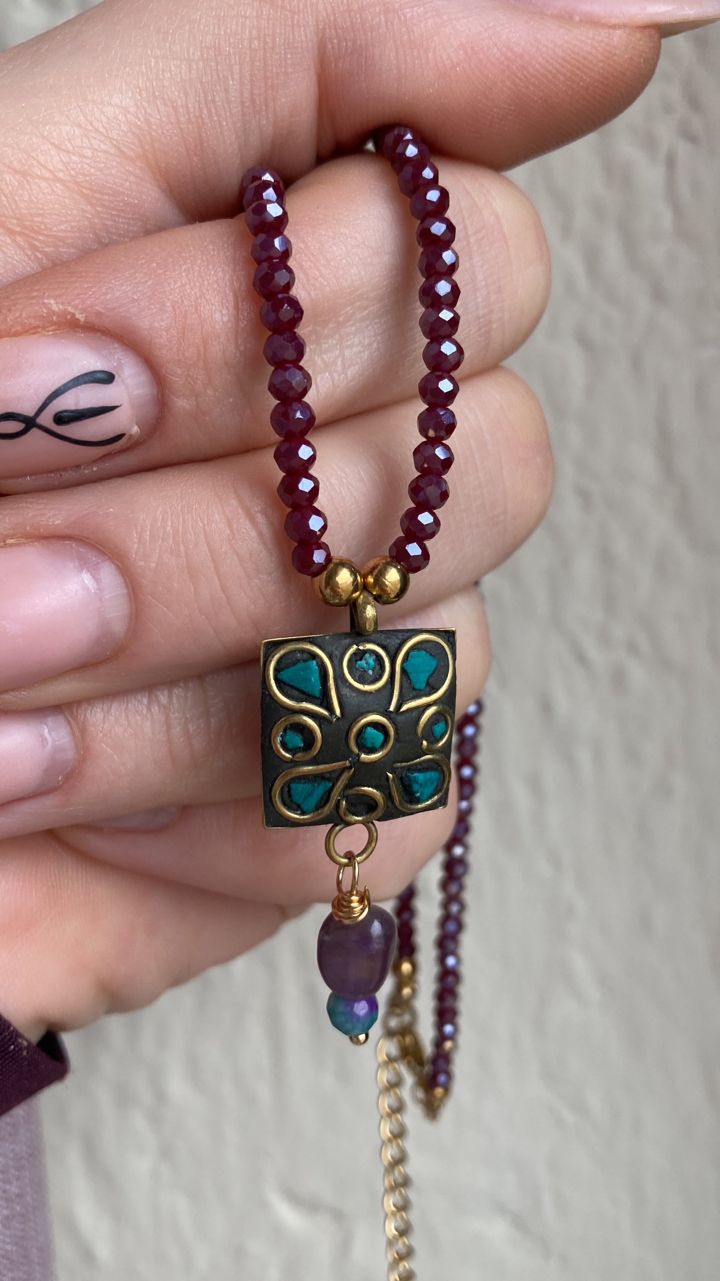 Collana Girocollo Cristallini e Pendente Indiano