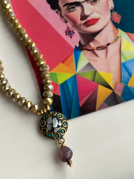 Collana Girocollo Cristalli e Pendente Indiano