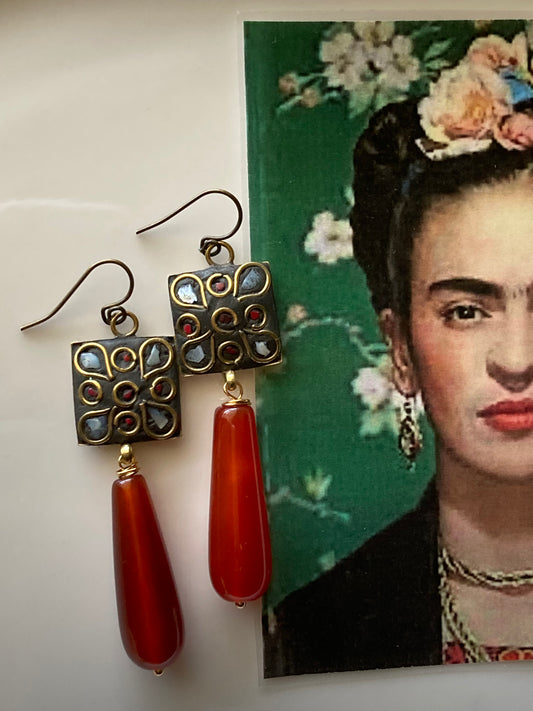 Orecchini Pendente Indiano Gocce di Agata Corniola