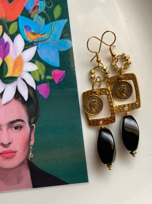 Orecchini Onice Nero Monetina