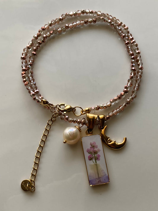 Collana Cristallini Pendente Perla, Pendente Luna, Pendente Fiore